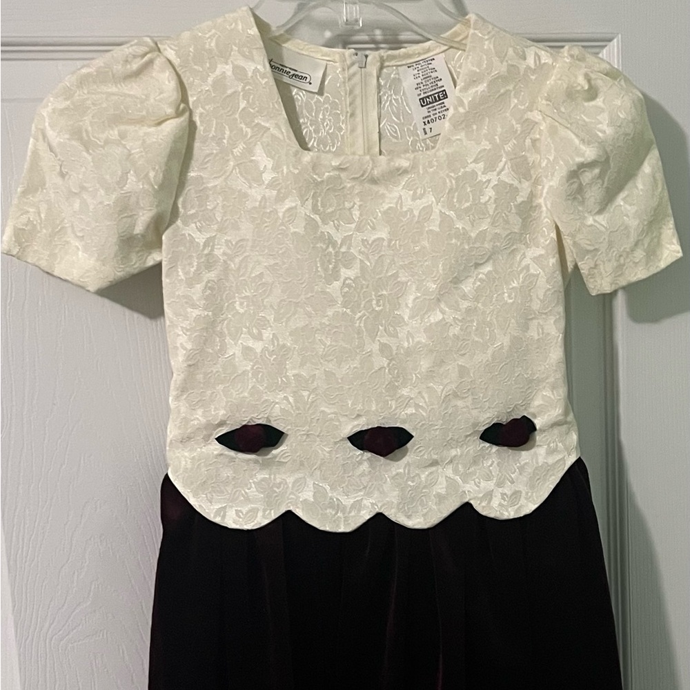 Elegant Cream and Burgundy Dress